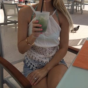 Tobi White Lace Halter top open back XS